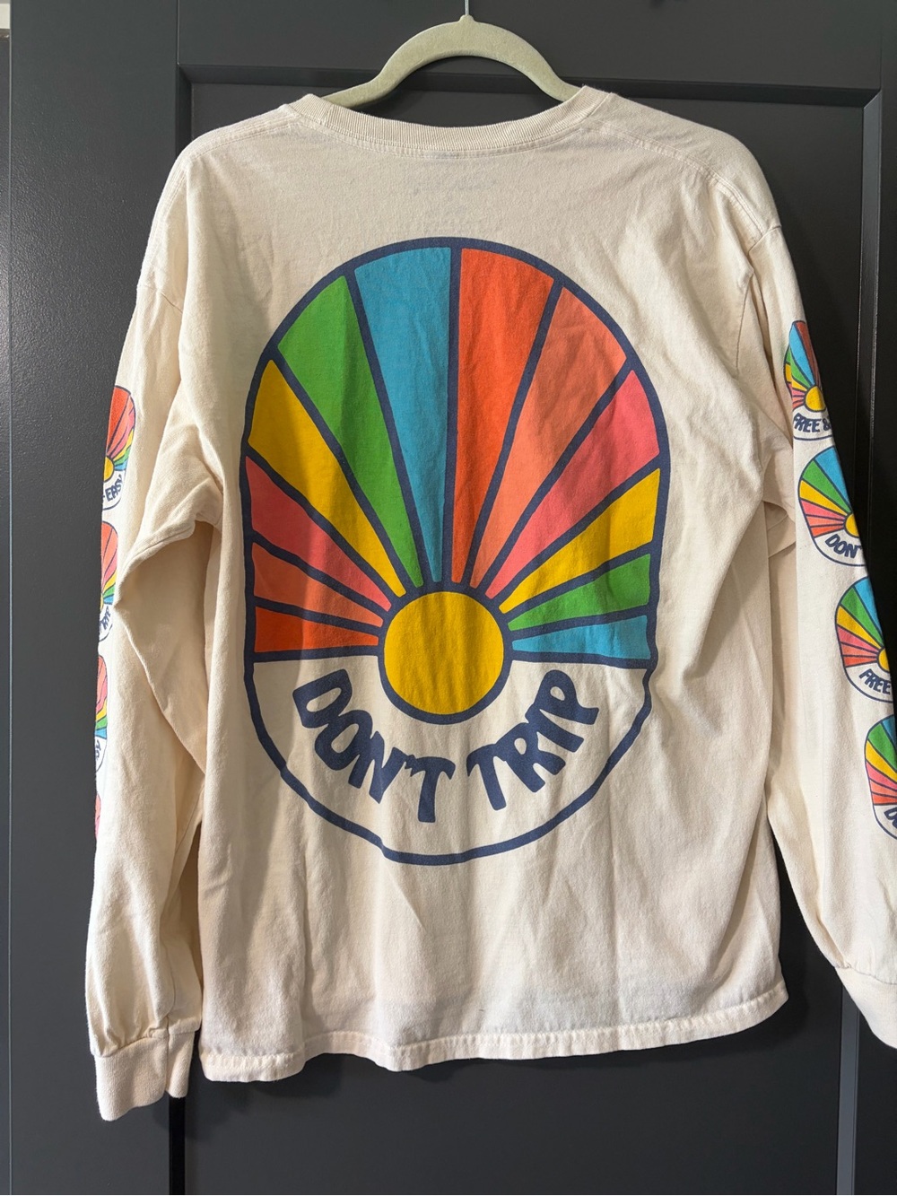 Free & Easy "Don't Trip" Long Sleeve Rainbow Graphic Tee - Size Large